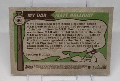 2025 Topps Heritage Baseball #66 Matt Holliday / Jackson Holliday Father & Son