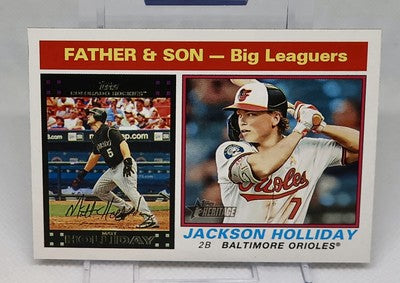 2025 Topps Heritage Baseball #66 Matt Holliday / Jackson Holliday Father & Son