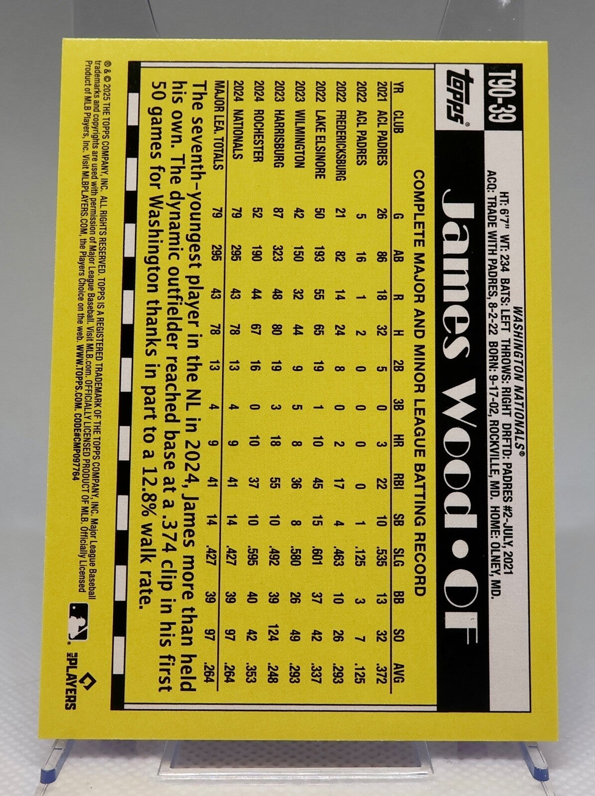 2025 Topps Series 1 - 1990 Topps Baseball James Wood #T90-39 (RC)