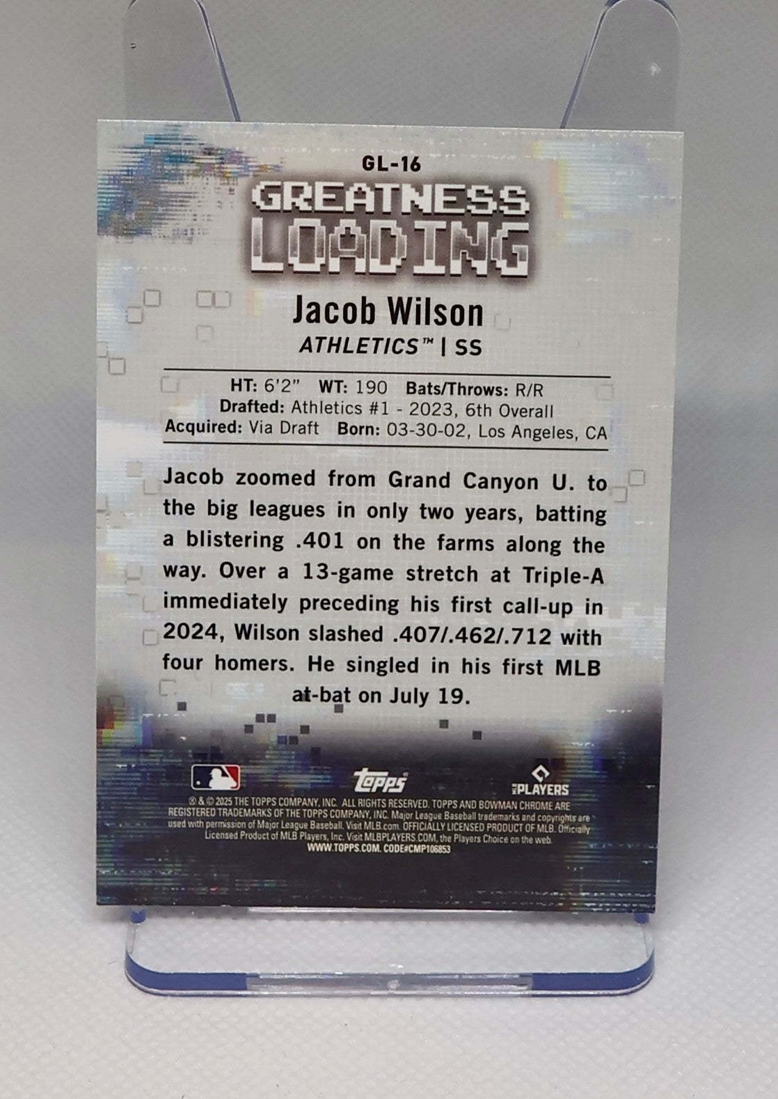 2025 Bowman - Greatness Loading Jacob Wilson #GL-16 (RC)
