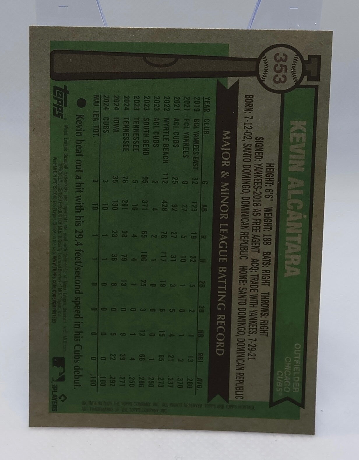 2025 Topps Heritage Kevin Alcantara #353 Chrome Light Blue Sparkle RC