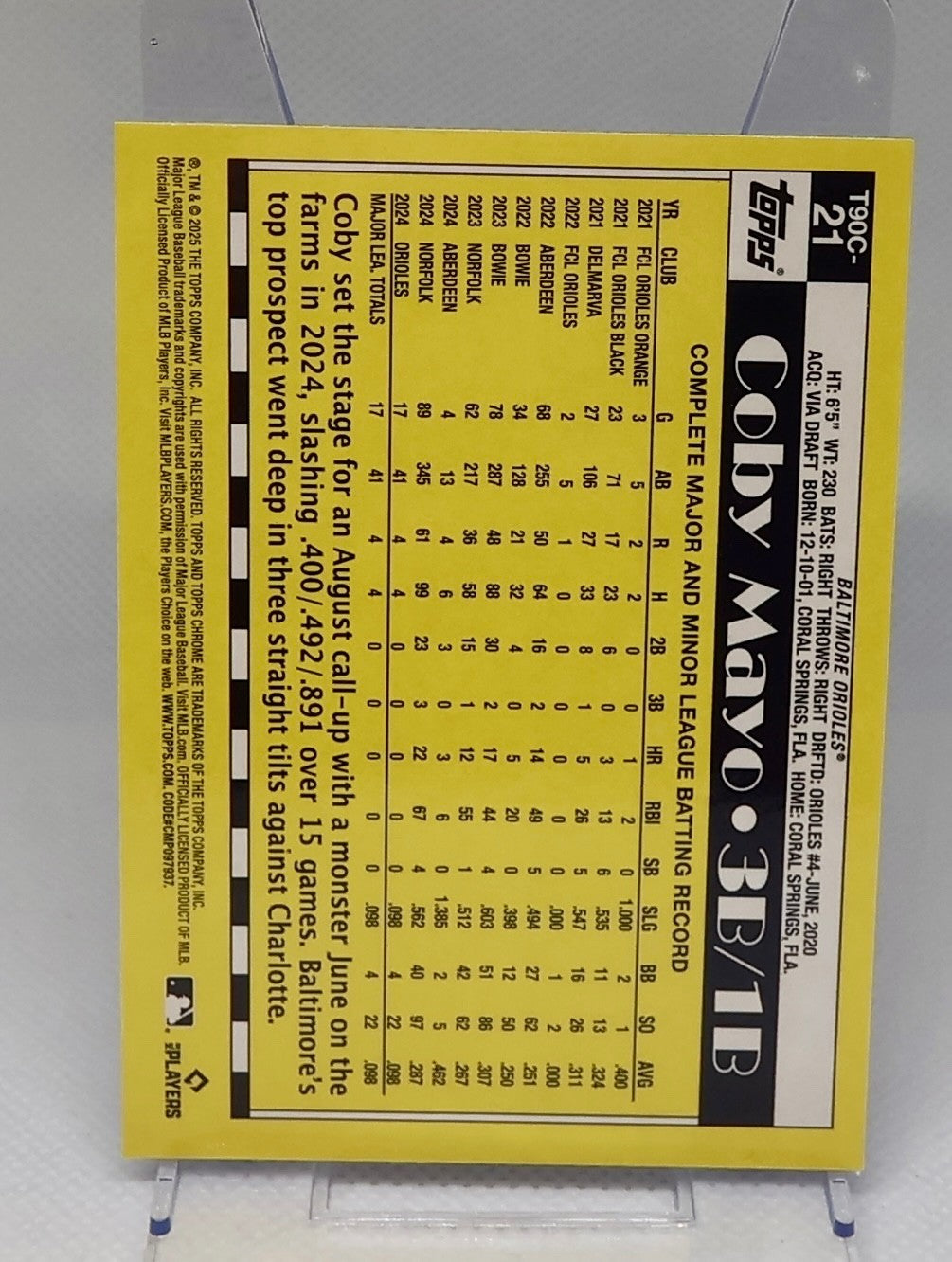 2025 Topps Series 1  1990 Topps Chrome Silver Pack Coby Mayo  (RC) /150